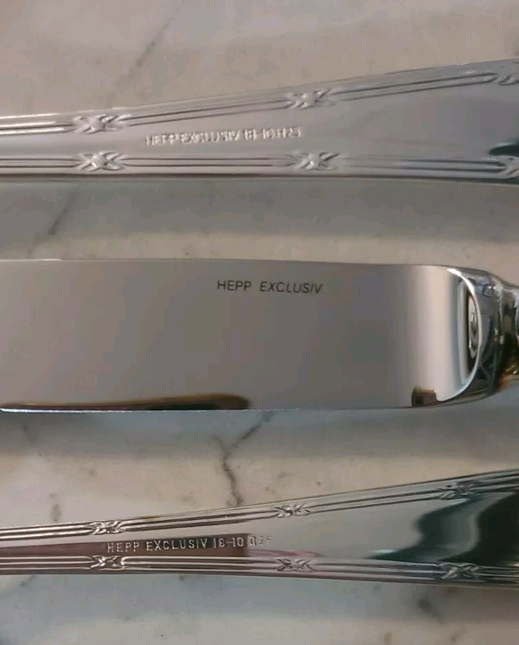 Set Of 6 HEPP EXCLUSIV 6 SILVERPLATED SET OF 6 TABLE KNIFE, SPOON, FORK 18/10