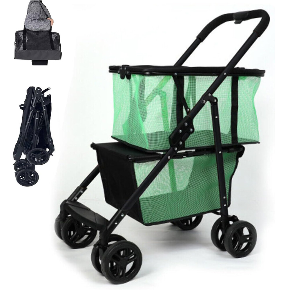 Foldable Heavy Duty Shopping Cart 2 in 1 Portable Pet Stroller w/ Removable Tote