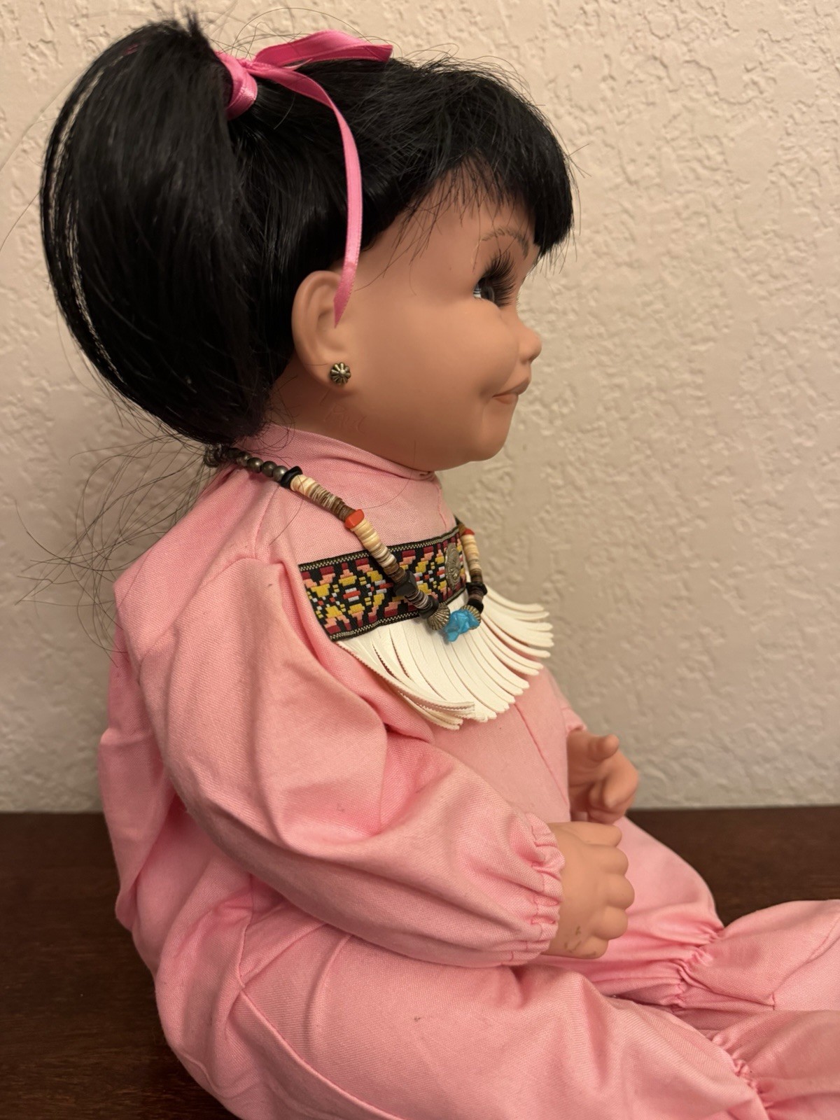 Vtg Louann Paul Native American Navajo Porcelain Face Hands Weighted Doll Signed