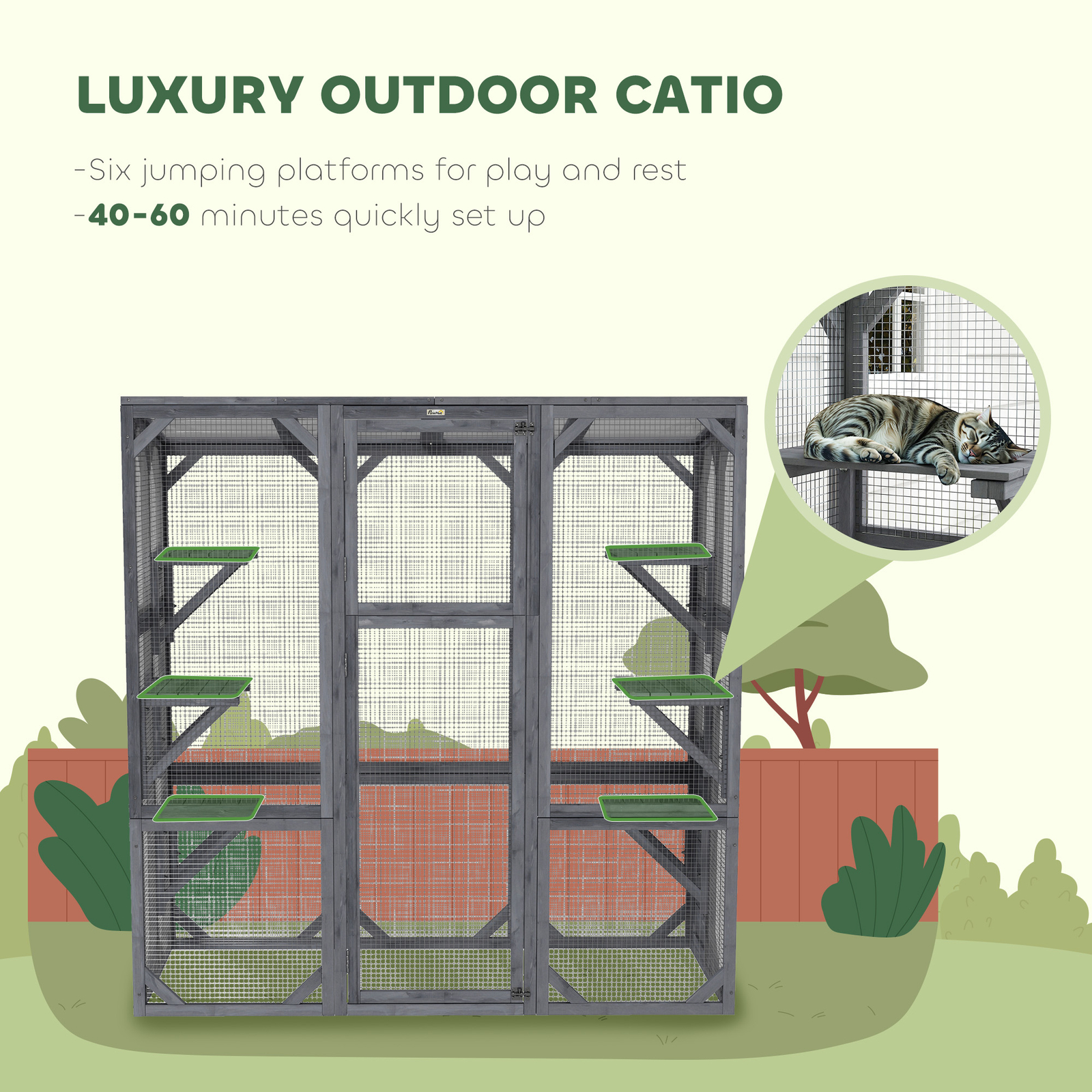 PawHut Catio Outdoor Cat Enclosure for 1-3 Cats, 59" x 28" x 60", Gray