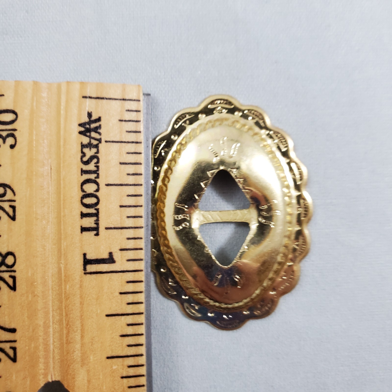 Lot of 34 Slotted Oval Conchos Brass Tone Scalloped Different Sizes Crafts Vtg