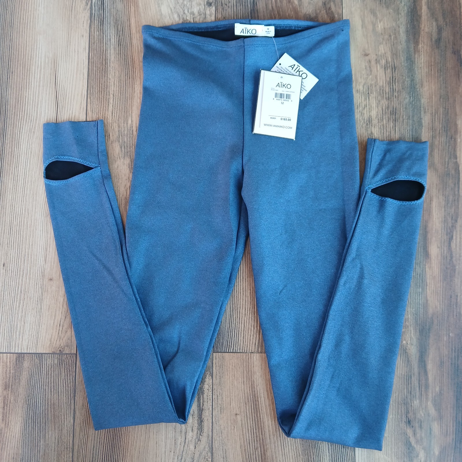 Aiko Duff Leggings Women's Size M Liquid Blue Stretch Metallic $185 NWT Italian