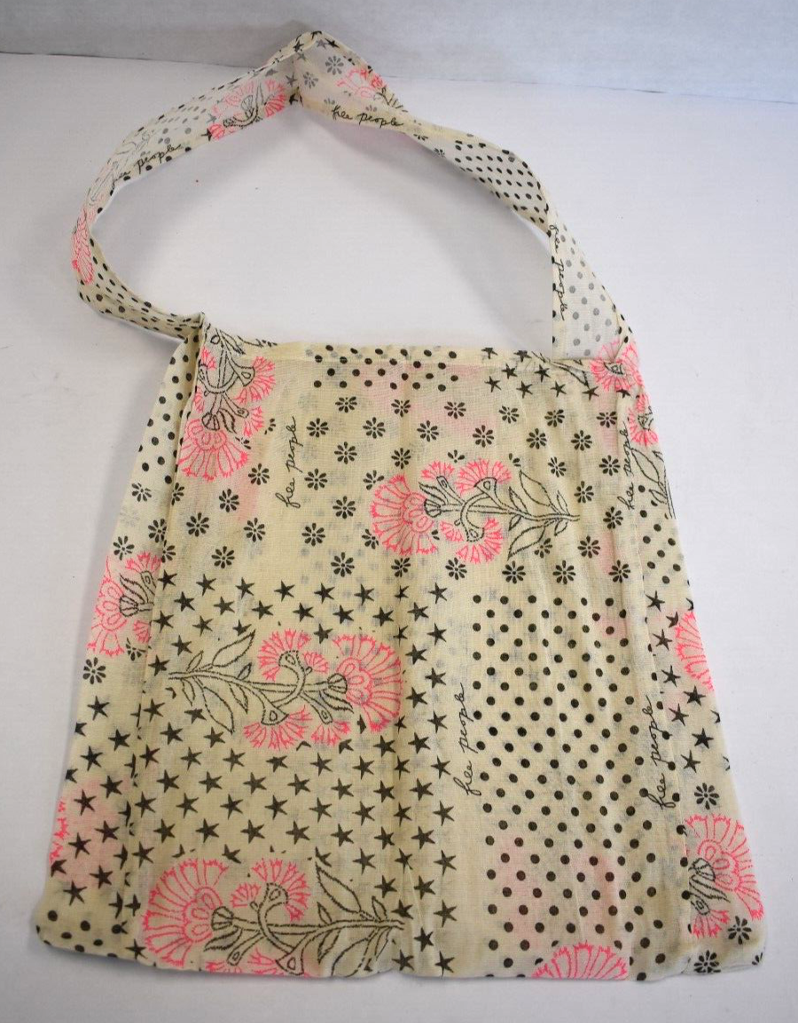 Free People Linen Cloth Lightweight Shopping Tote Bag Tan Pink Paisley Boho