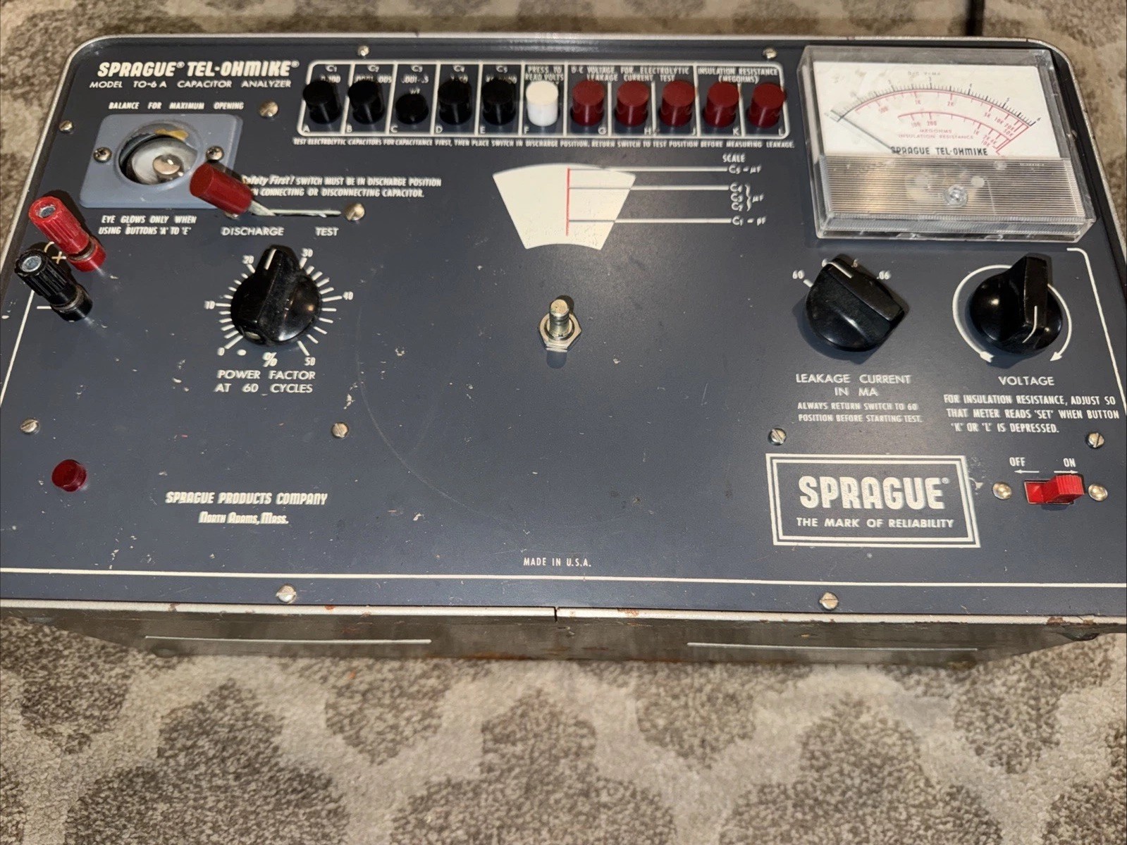 Vintage Sprague TEL-OHMIKE Model TO-6 A Capacitor Analyzer, Untested, Powers On