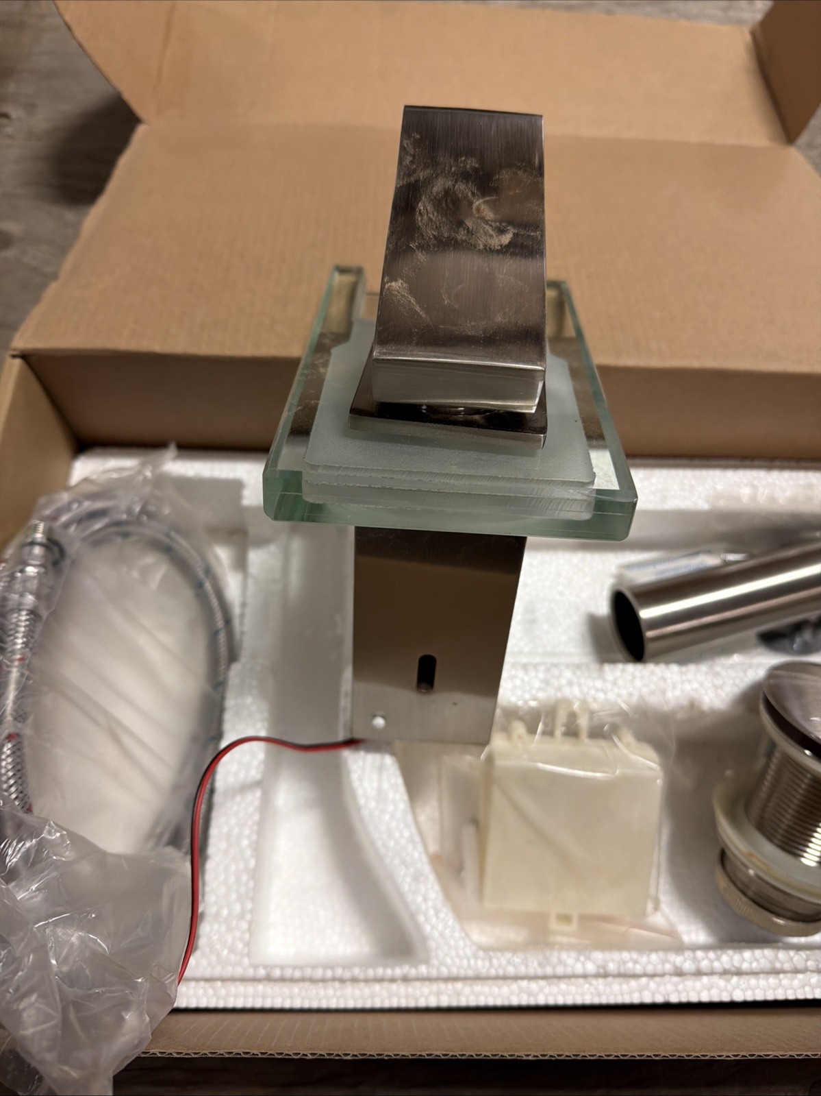 Faucet Glass Spout Waterfall Bathroom Basin Mixer Sink Taps Light FOR PARTS ONLY