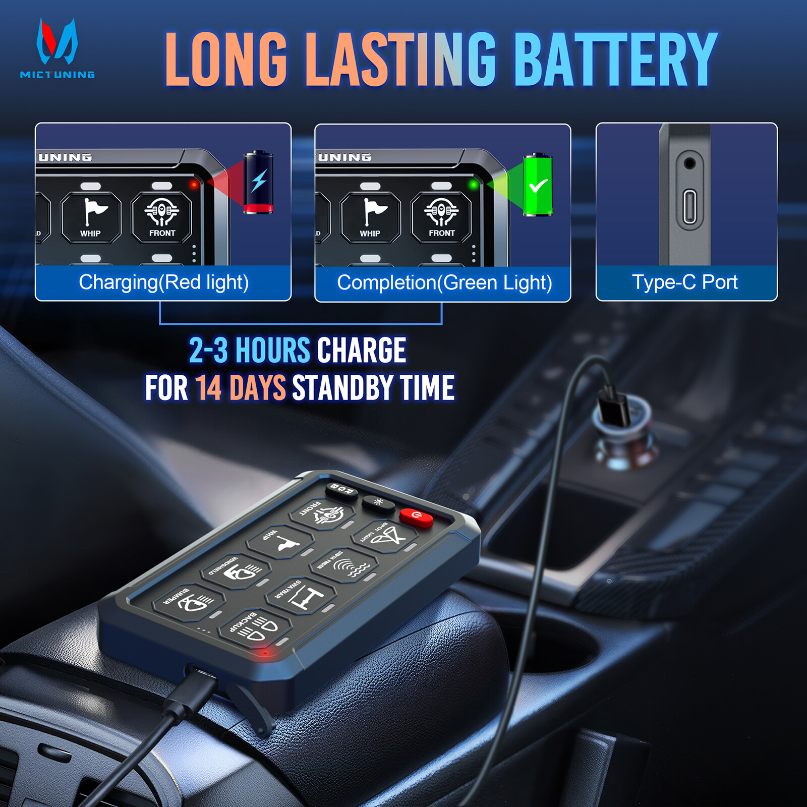 MICTUNING P1s 8Gang Switch Panel,Wireless Cordless,Auxiliary Circuit Control Box