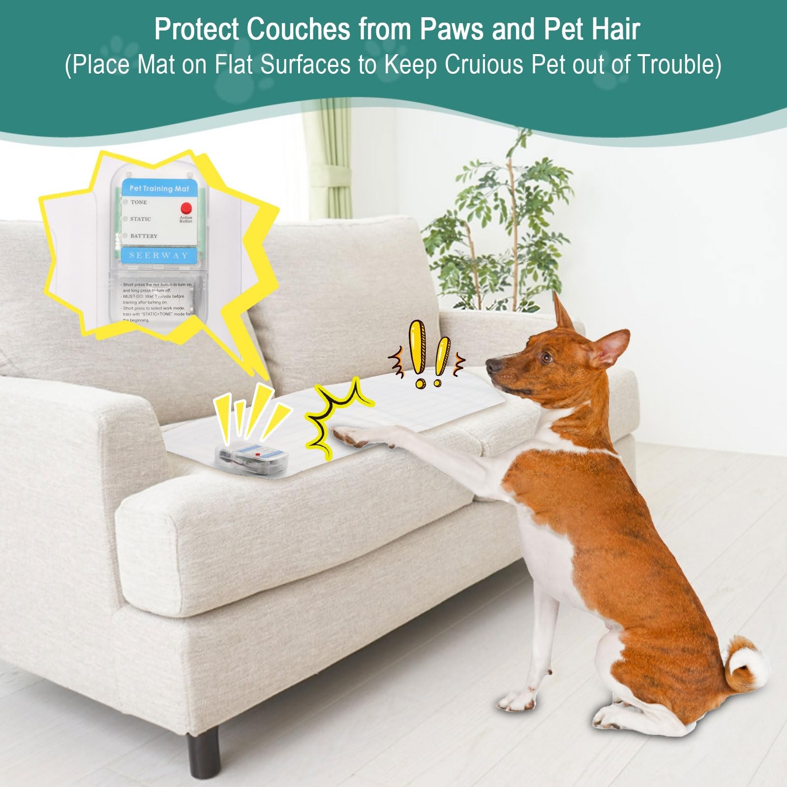 SEERWAY Scat Pet Shock Mat Indoor, Safe Training Pads for 60"x12" Sofa