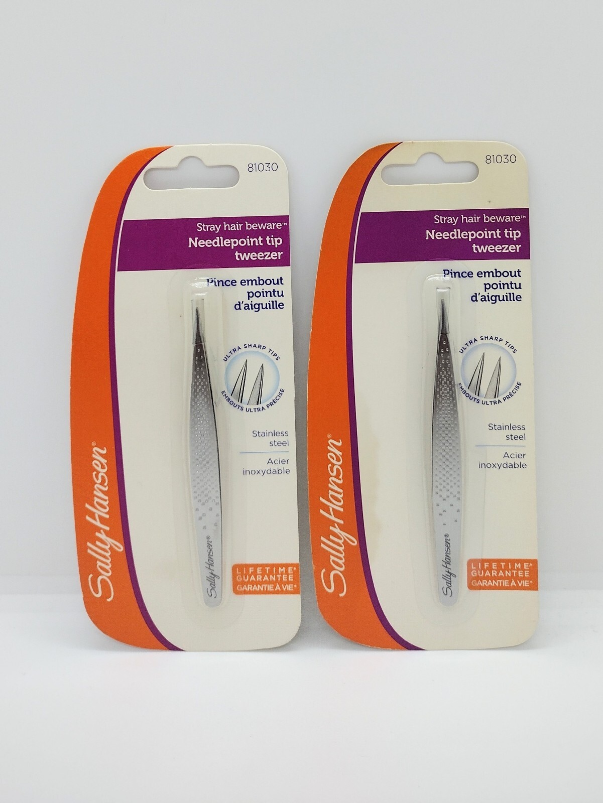Sally Hansen Stray Hair Beware-Needle Point Tip Tweezers ( 2 PACKS ) DAMAGE PACK