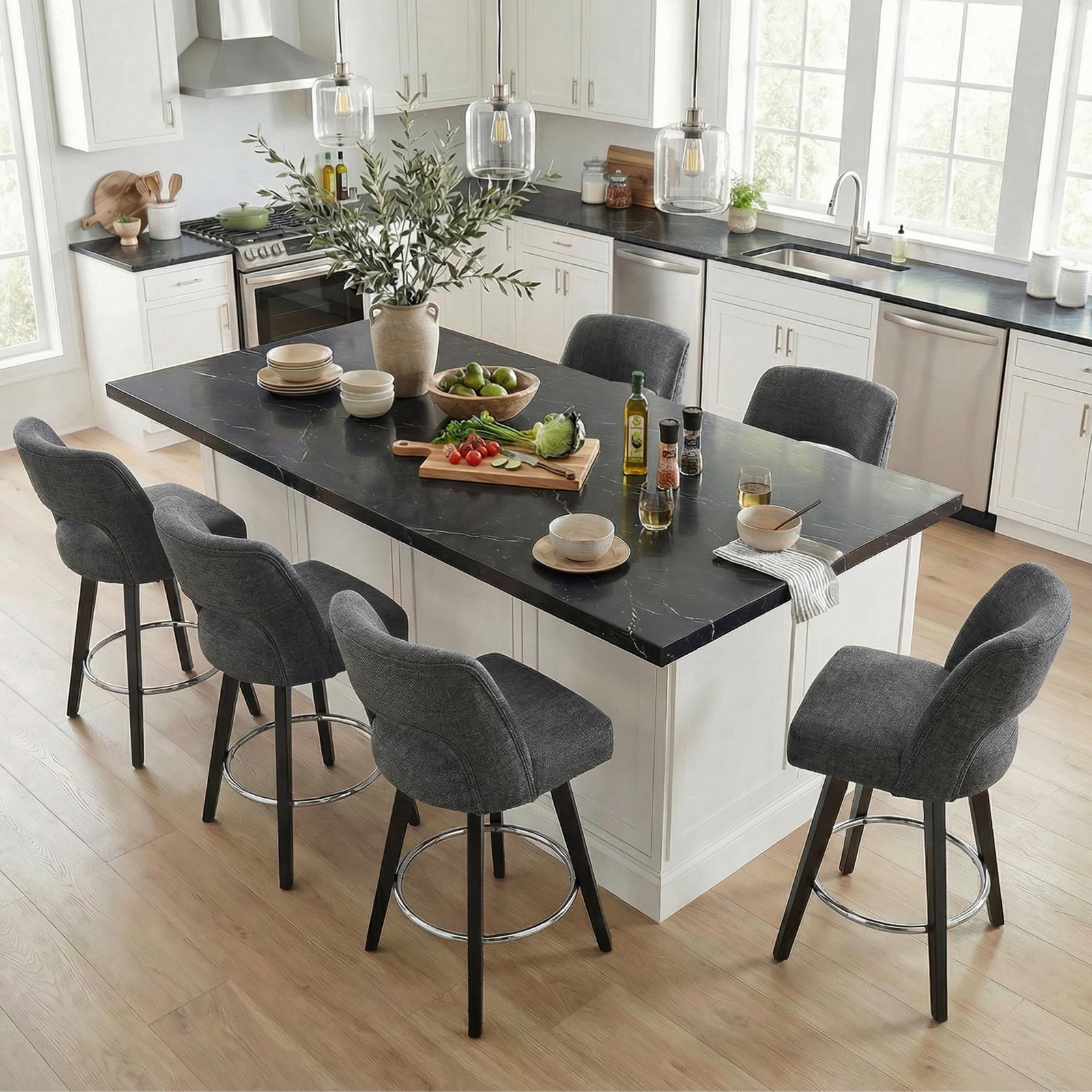 26 Upholstered Bar Stools Rubberwood Legs Supportive Back Set of 4