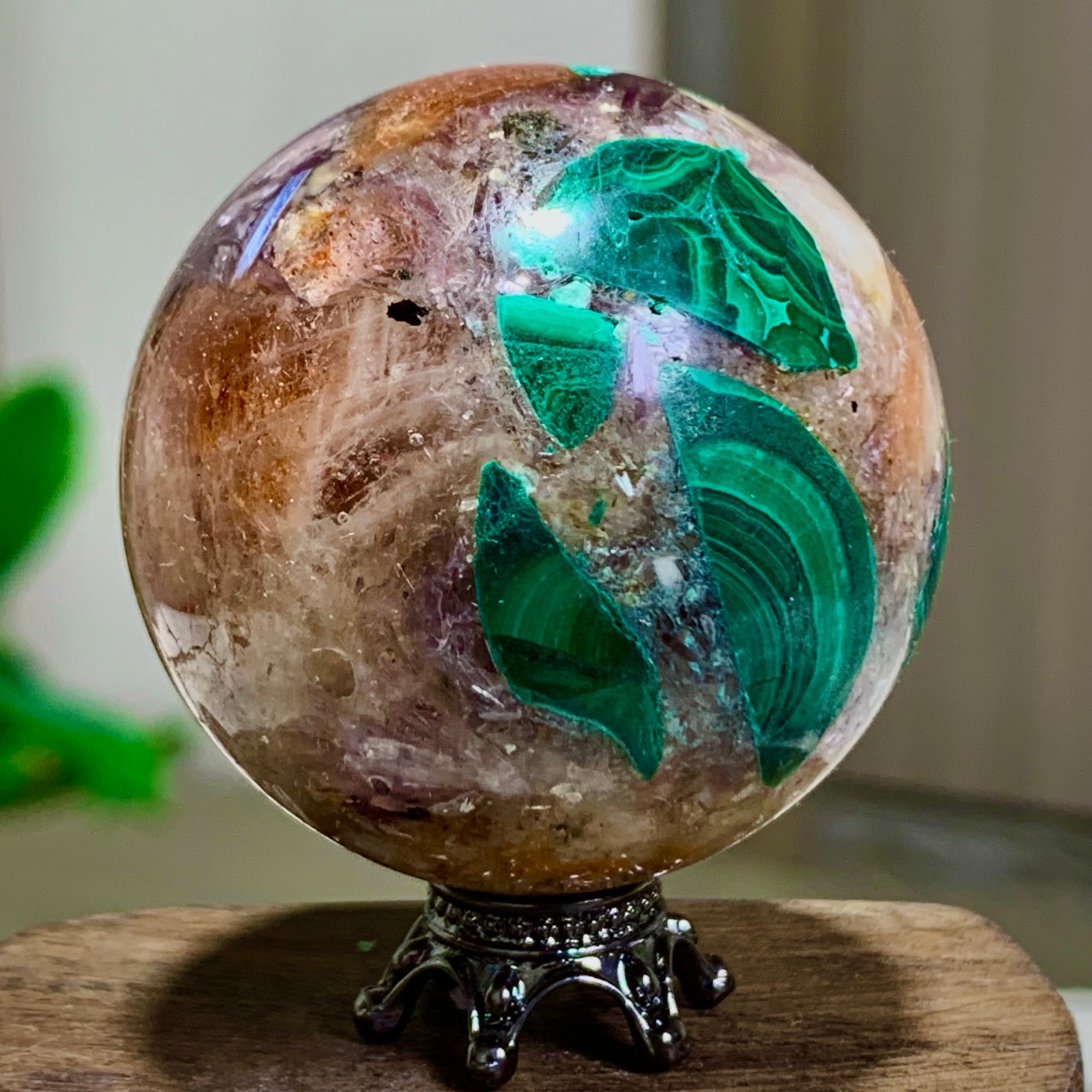 77G Newly discovered rare malachite purple mica symbiotic sphere restoration