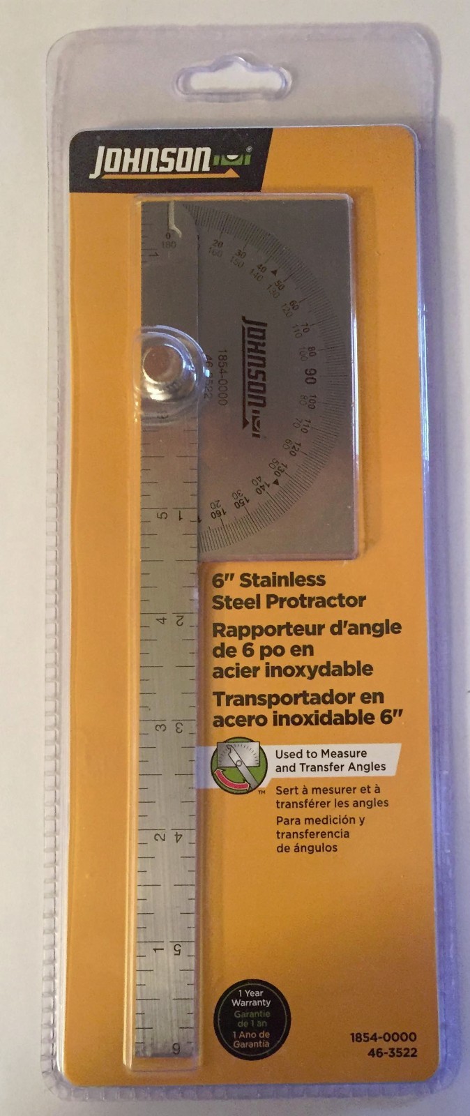 JOHNSON 6" STAINLESS STEEL PROTRACTOR and 6" SS RULER 1854-0000 1852-0600