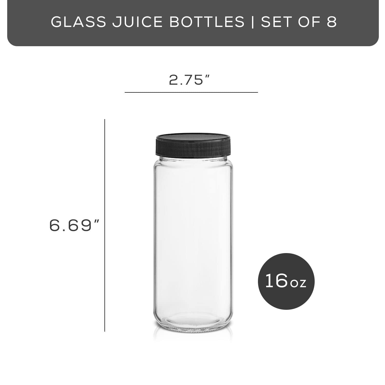 Glass Juice Bottles 16 Oz Glass Bottles With Caps. Set Of 8 Juice Containers