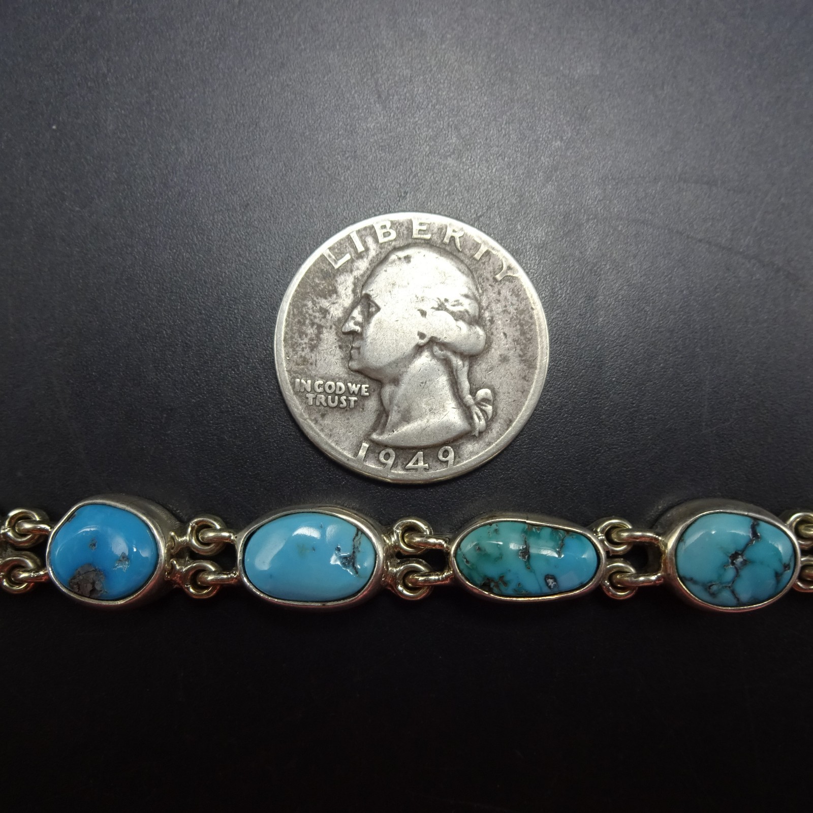 FEDERICO JIMENEZ Sterling Silver TURQUOISE Link Bracelet Gorgeous Natural Cabs