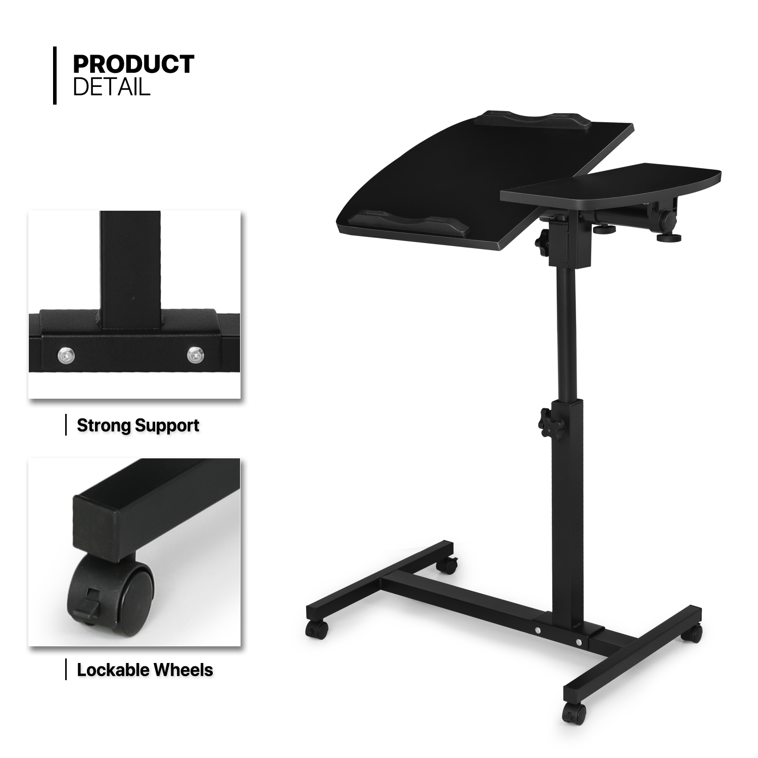 Rolling Swivel Laptop Desk [ADJUSTABLE HEIGHT & ANGLE] Table Portable Sofa Tray