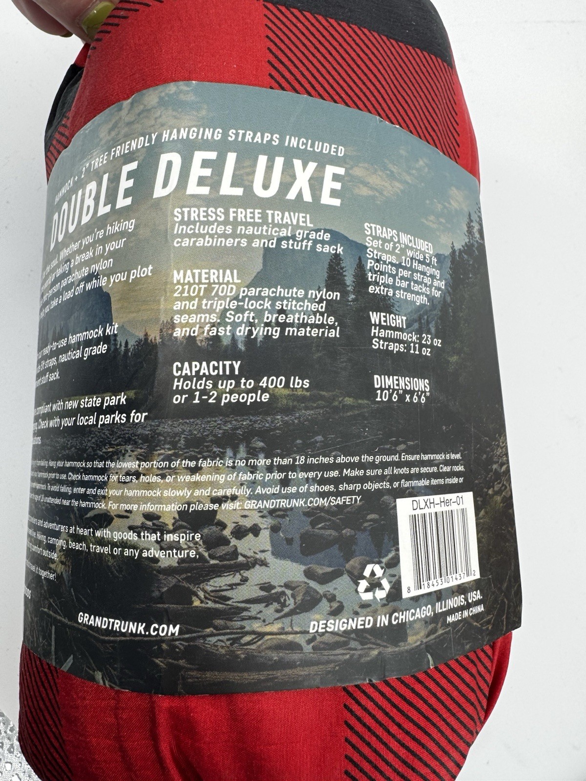 Grand Trunk Double Deluxe Hammock + Straps Parachute Nylon Buffalo Check Red Blk