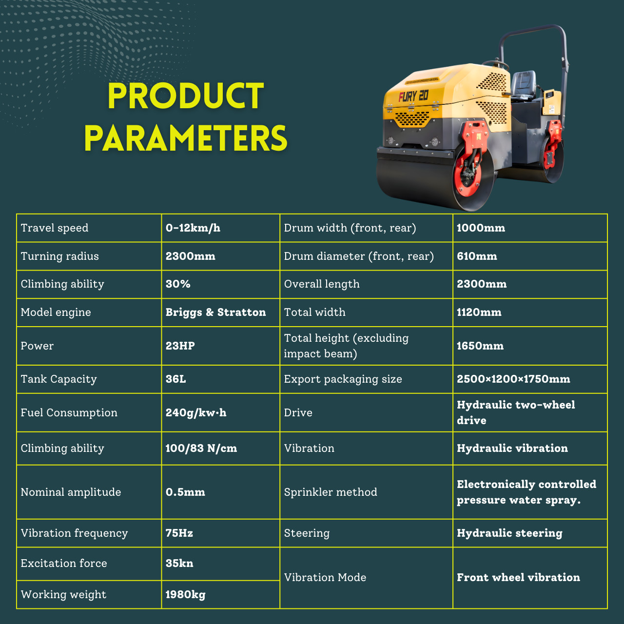 TYPHON FURY 20 Mini Road Roller 2Ton Hydraulic Oil Vibratory B&S 23hp USA engine