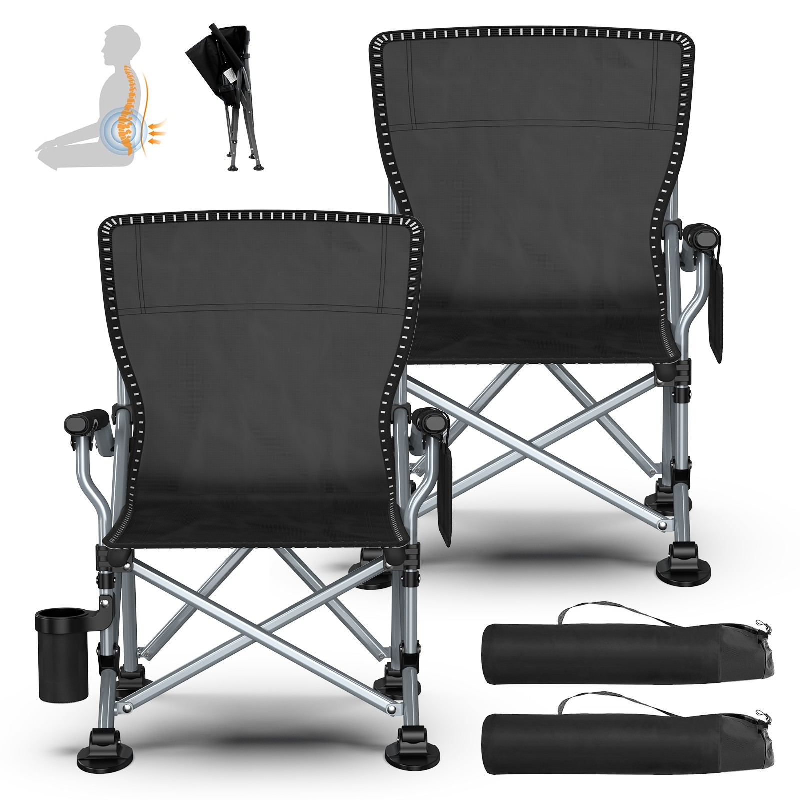 2 Pack Portable Camping Chair Heavy Duty Folding Chair w/ Cup Holder Oversized