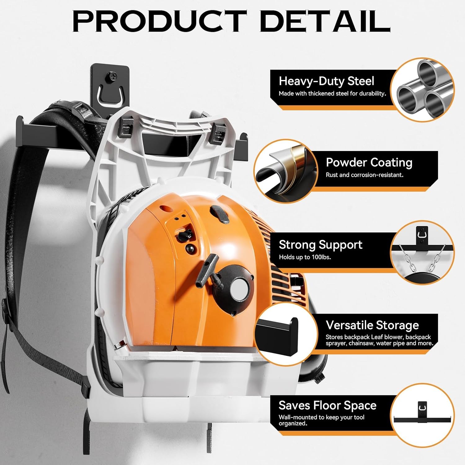 Backpack Leaf Blower Hanger, Sprayer Wall Mount,Heary Black 1 Pack