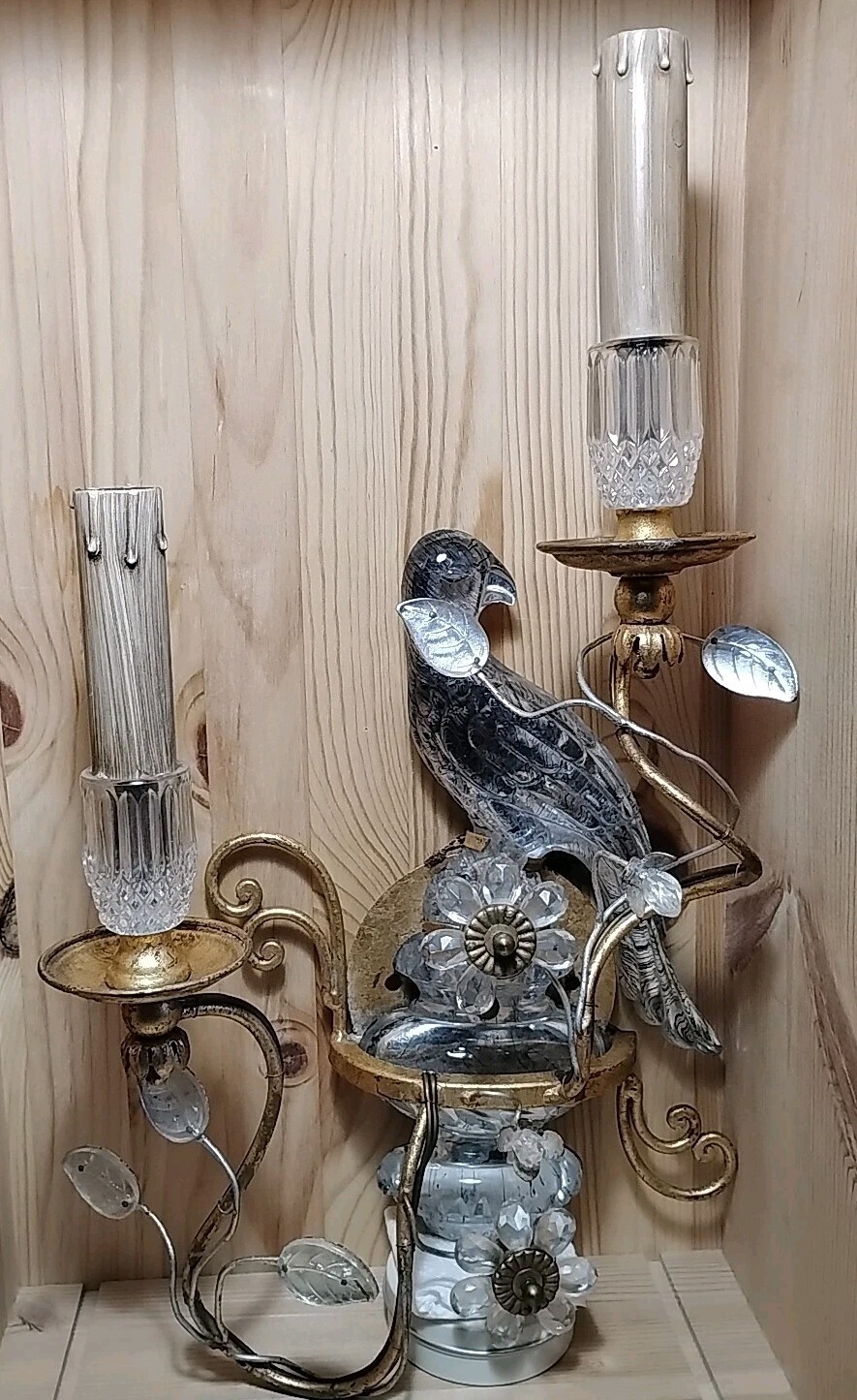 1 Antique Maison Bagues French Crystal Glass Parrot Bird Wall Sconce