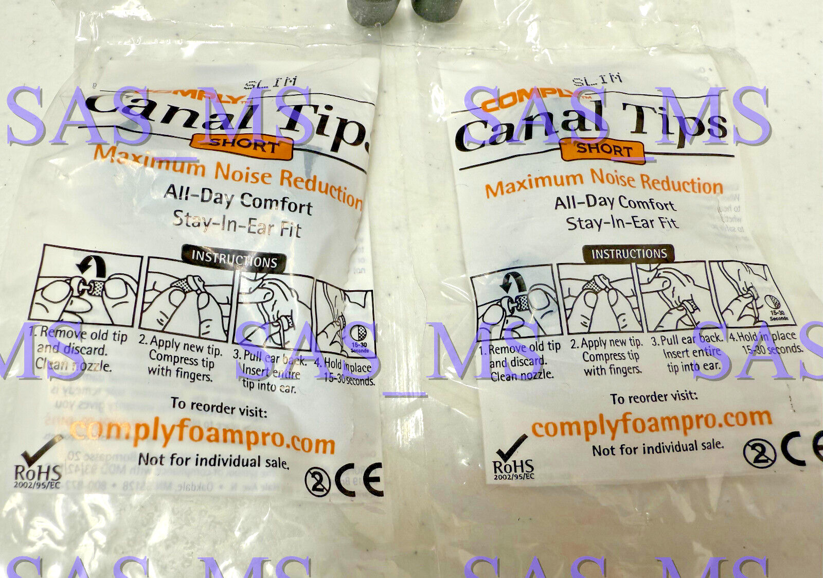 LOT OF 6 PAIRS COMPLY CANAL FOAM TIPS SHORT SLIM SIZE FOR INVISIO X5 HEADSET