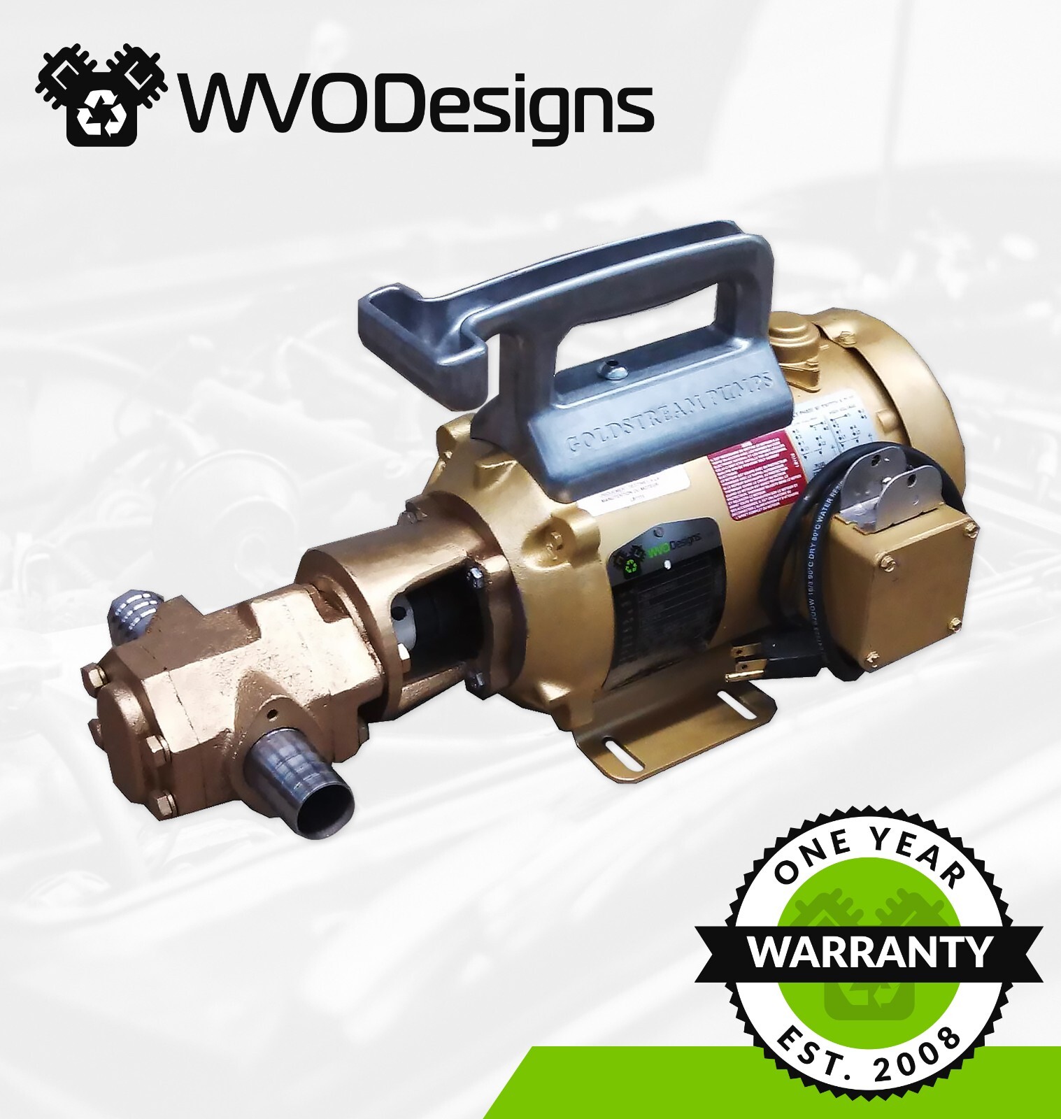 WVO Designs Portable Oil Transfer Gear Pump 25gpm, Goldstream Portable Oil Pump