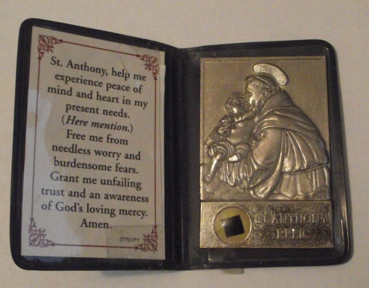 Patron St Saint Anthony pray for us relic medal prayer card pocket shrine folder