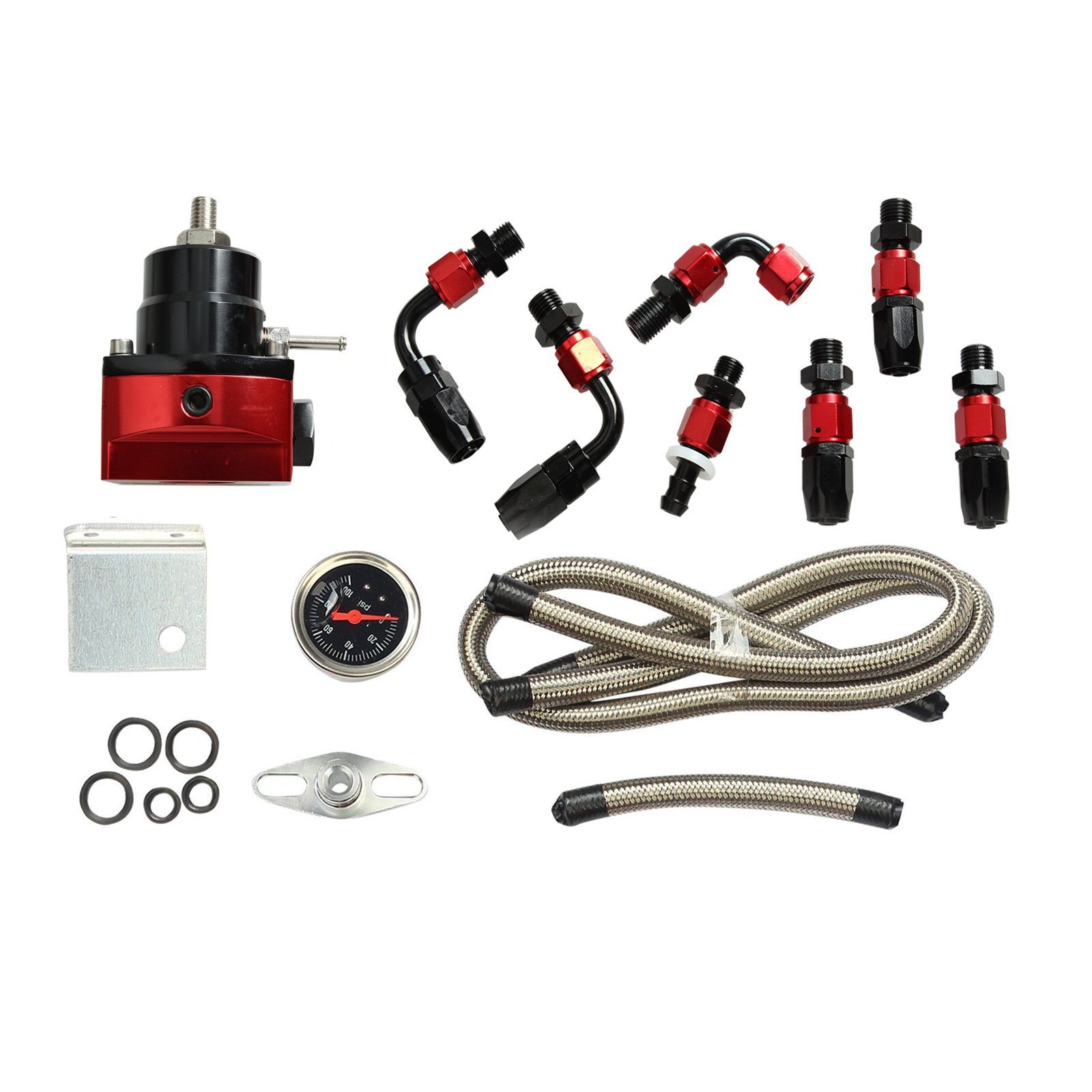 Universal Adjustable Fuel Pressure Regulator Kit 100psi Gauge AN6 Fitting