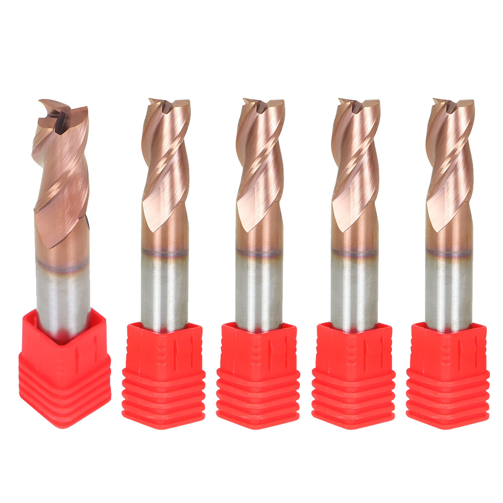 5PCS 1/2" 3 Flute 37° Helix Carbide End Mill For Aluminum SQUARE ZRN COATED