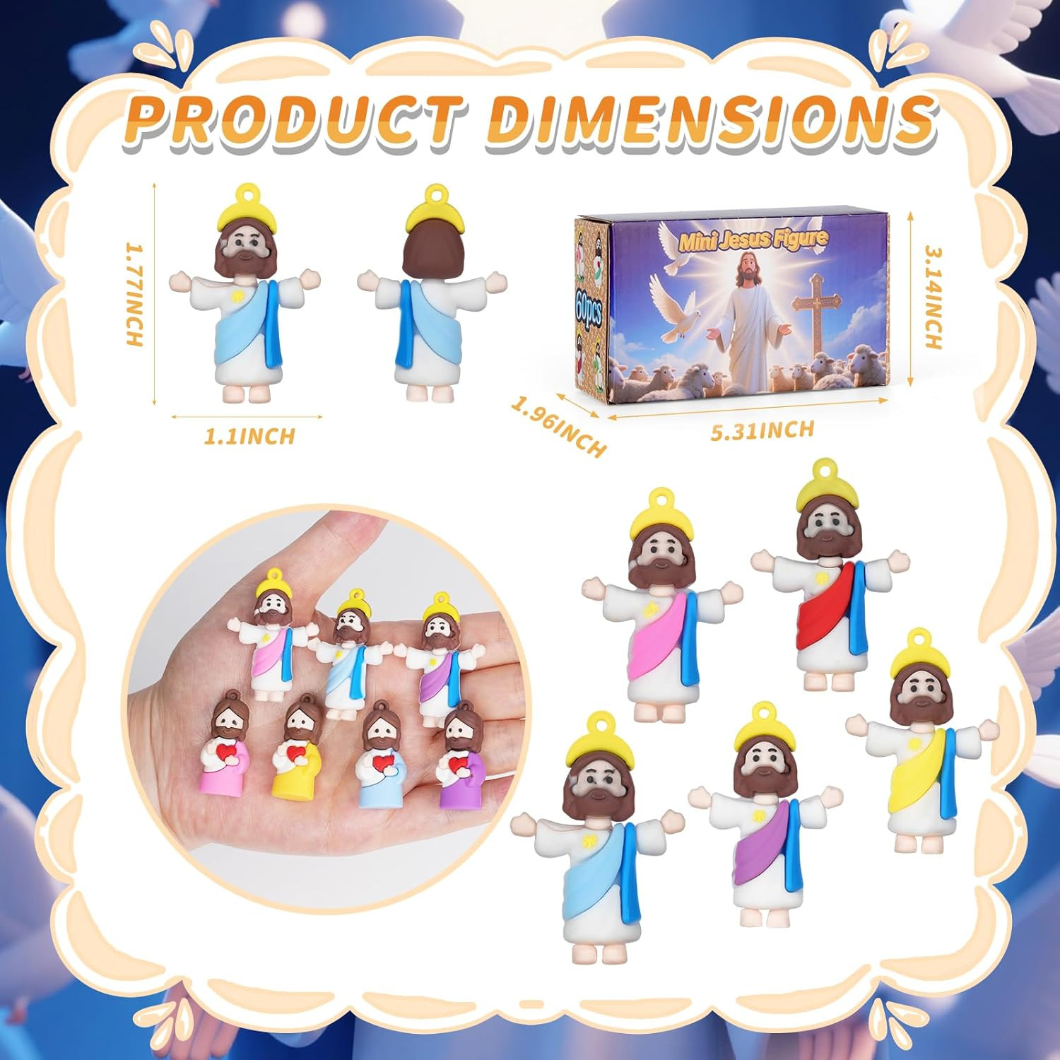 Little Jesus Figures, 60PCS Mini Jesus Figurines in Bulk, Jesus Loves You Tiny J