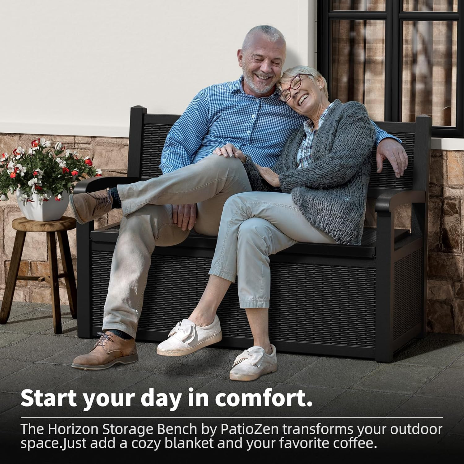 80 Gallon Outdoor Storage Bench Deck Box Waterproof Lockable,Outdoor Storage Fur