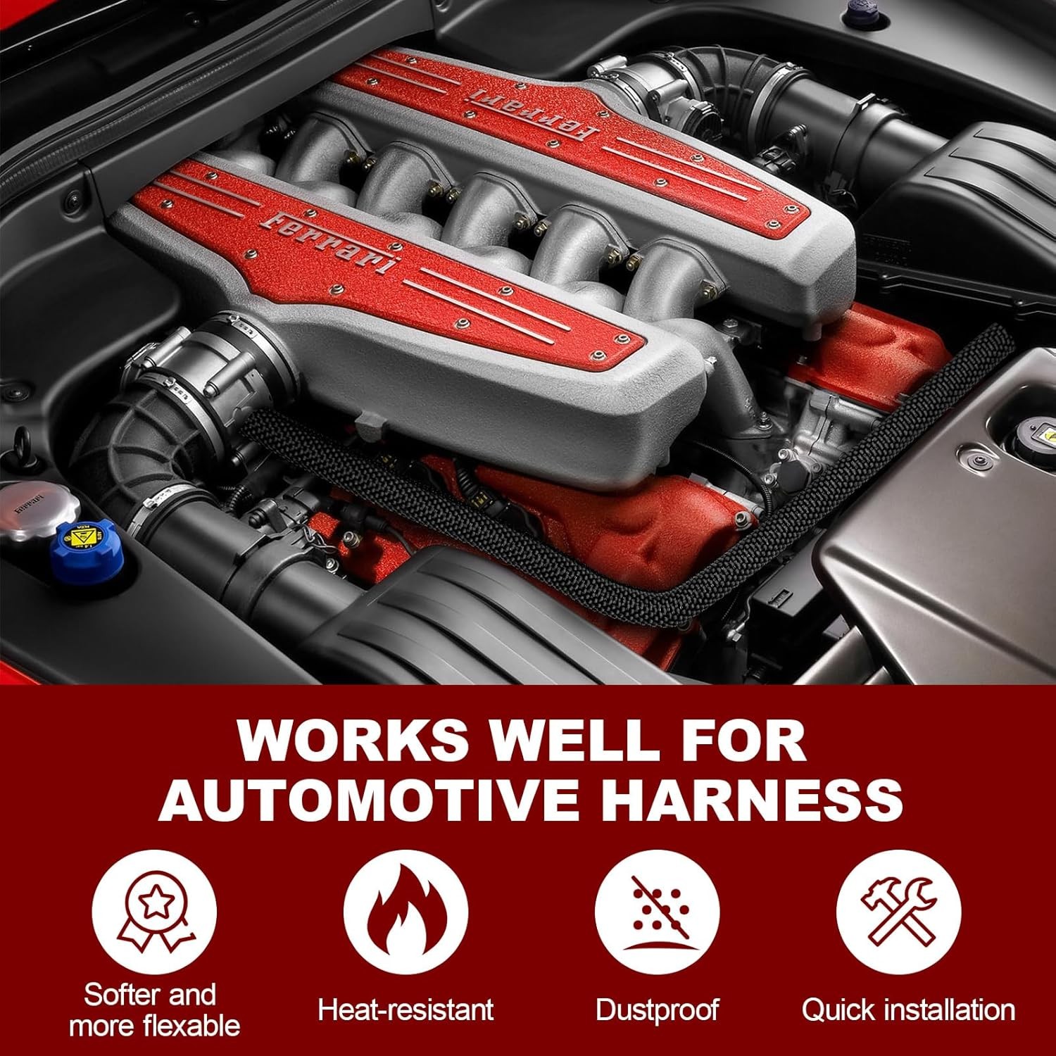 Car High Temperature Braided Wire Loom Black Split-Sleeve Heat Resistant Cover /