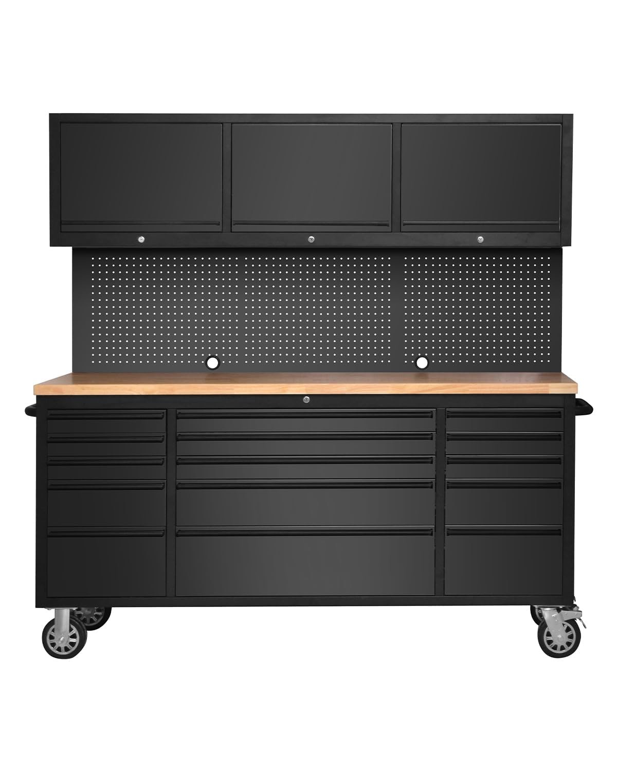 72-inch Heavy Duty Tool Chest Cabinet with 15 Drawers and 3 Upper Cabinets