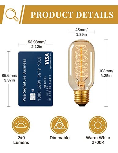Edison Bulbs, Vintage Edison Light Bulbs 4 Count (Pack of 1) 2700k Amber White