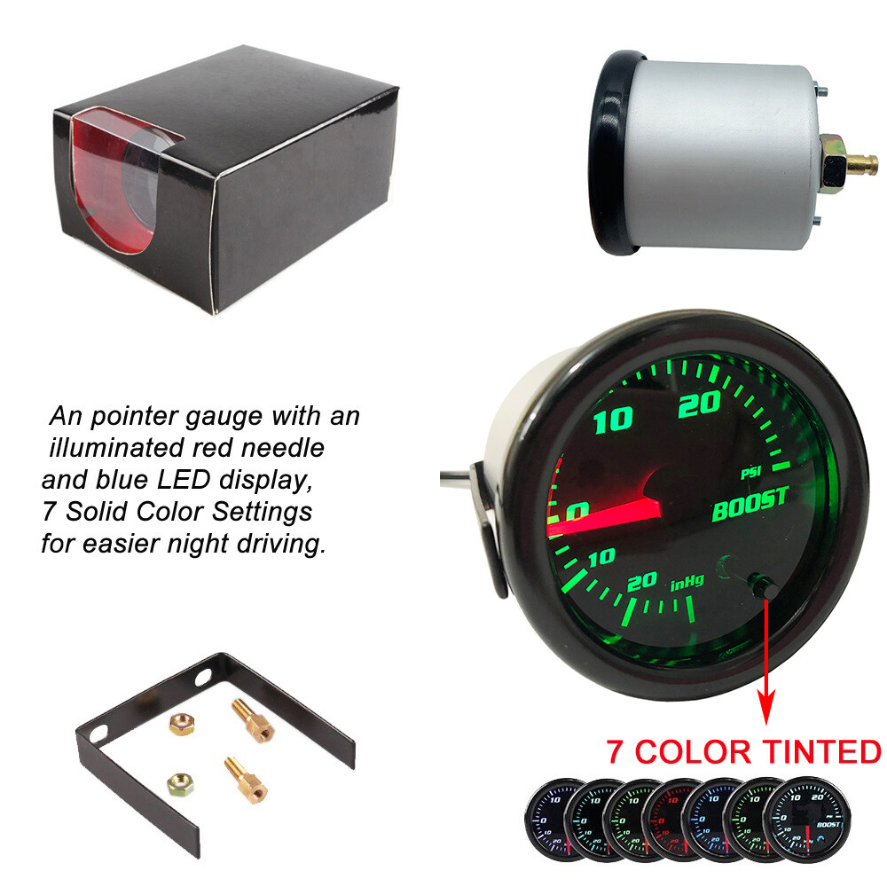 7 Color Tinted Digital Turbo Boost Gauge 0-30 PSI Pressure Meter 2"52mm