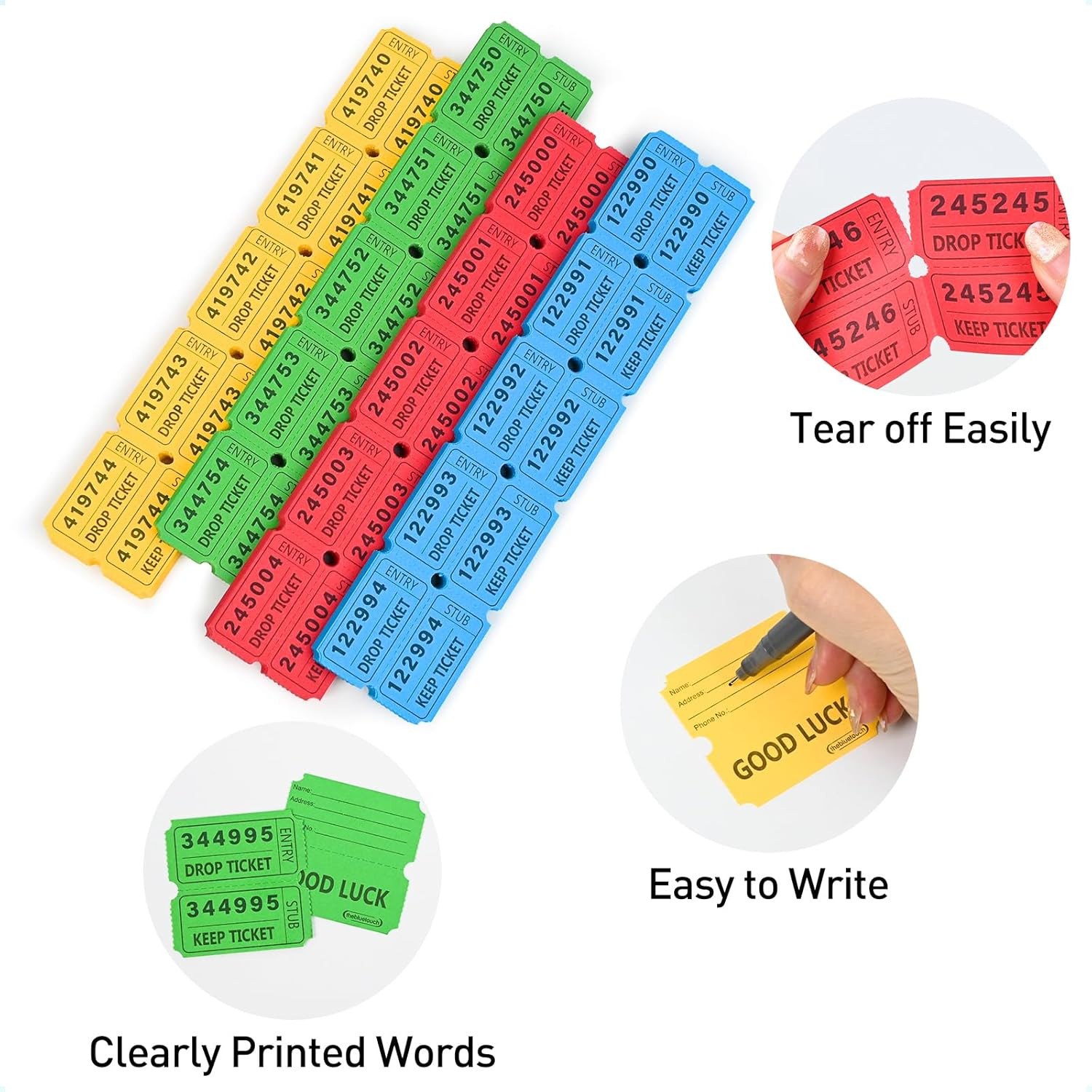2000 Pcs 50/50 Raffle Tickets, Large Bold Numbers Double Tickets, 2"X2" Ticket f