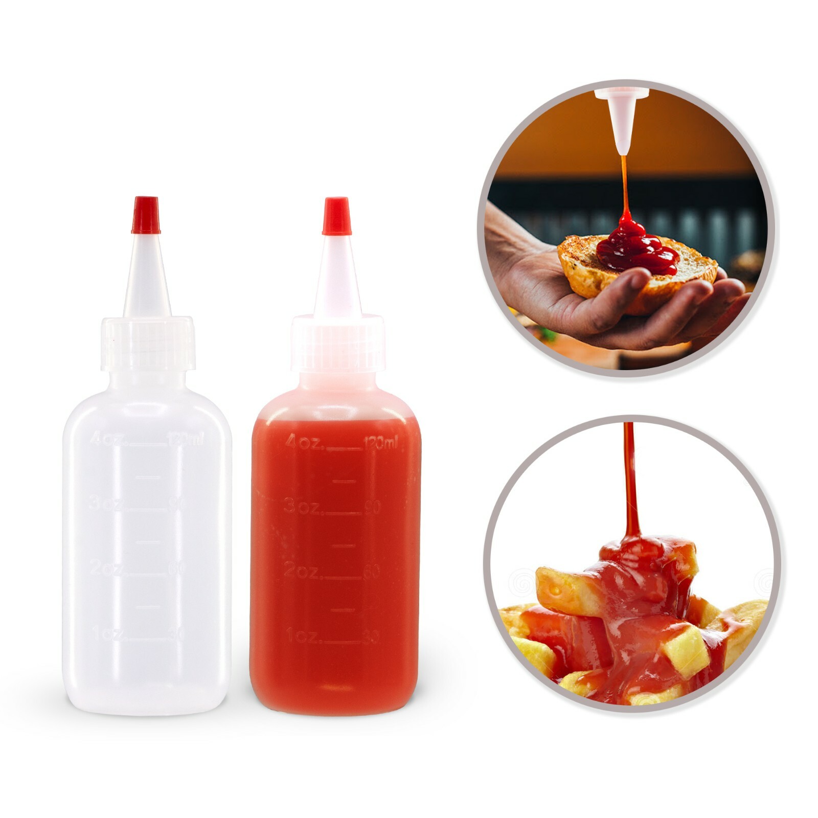 12 pack of 4oz (120mL) Plastic Boston Round Squeeze Bottles + Yorker Caps LDPE