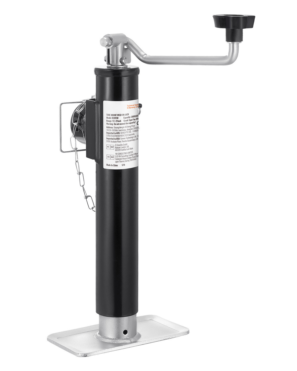 Trailer Jack Weld-on Pipe Mount Swivel Trailer Jack 2000 lbs 10" Travel