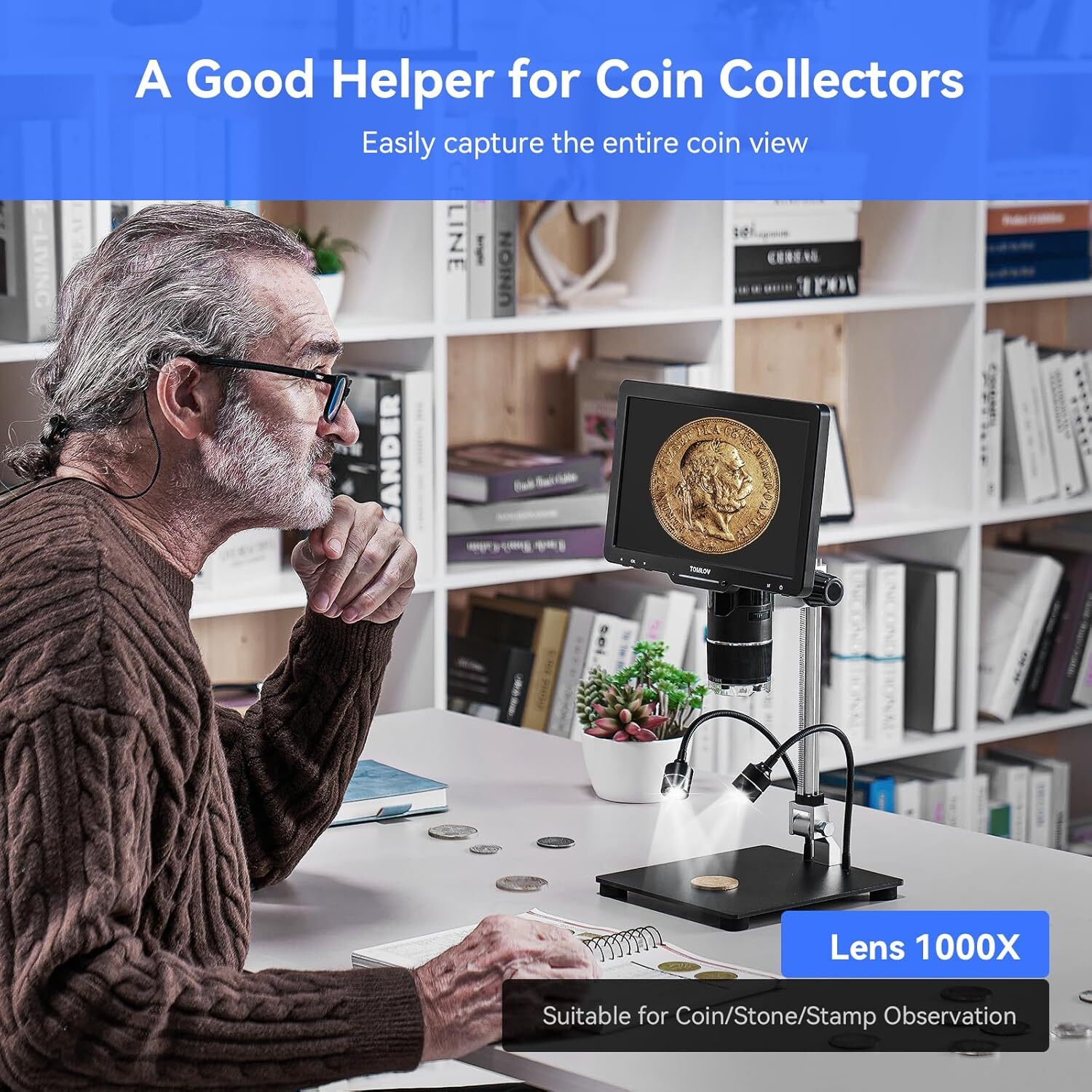 TOMLOV TriL110 Digital Microscope 2500X Coin Microscope Entire Coins Magnifier