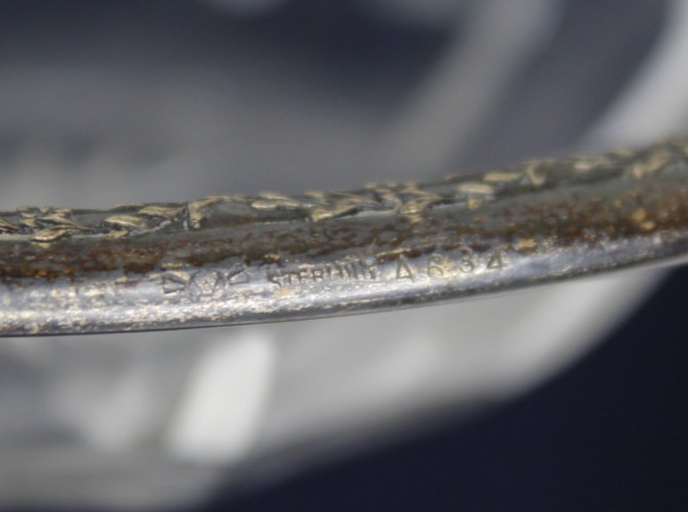 VTG Cut Glass with Sterling Silver Rim Bowl Berry and Leaves Pattern 6 1/2 inch