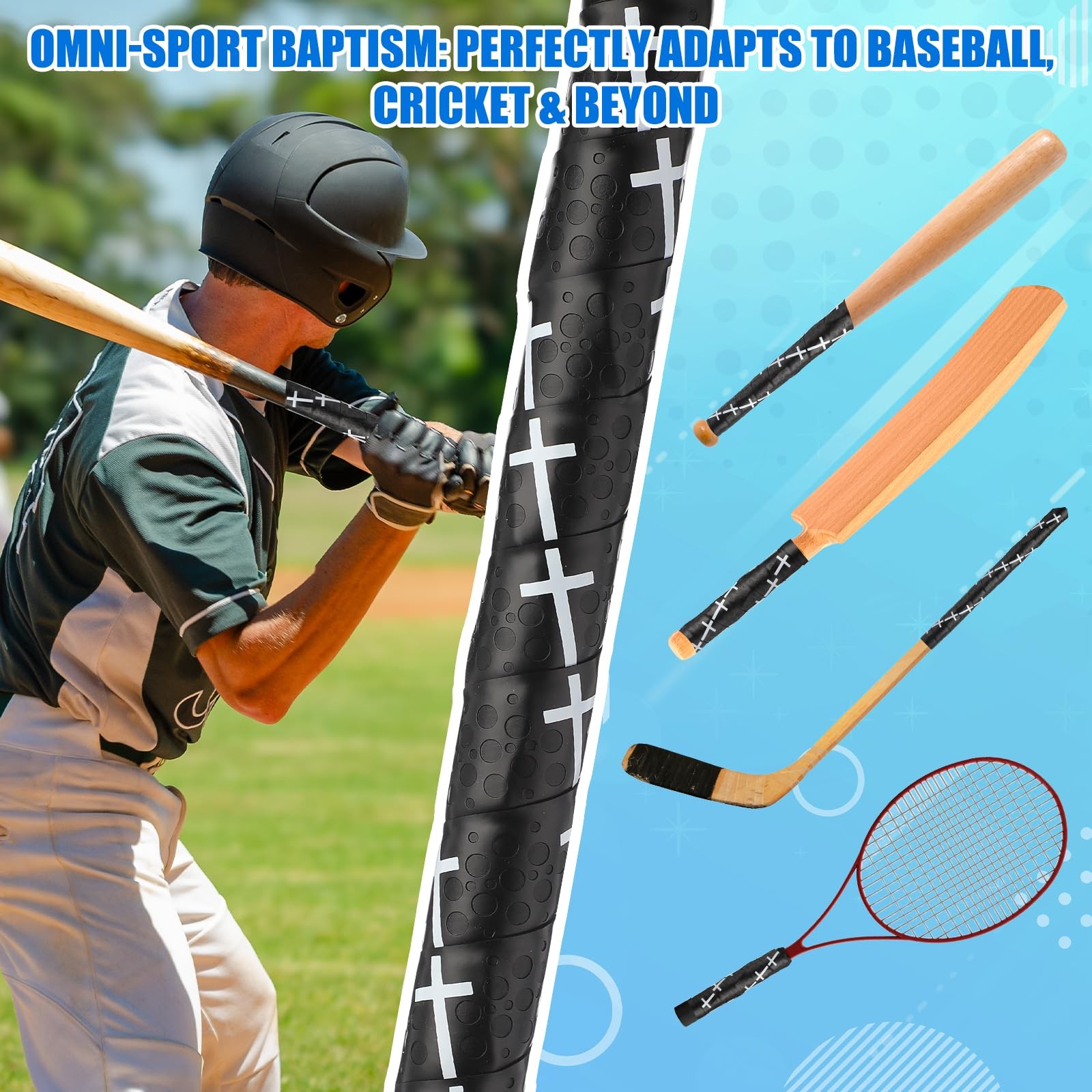 Cross Baseball Bat Grip Tape 1.75mm Precut - Full Adhesive 40", Black