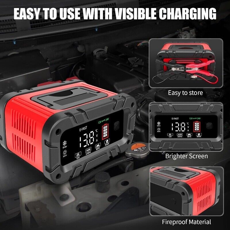 20A Battery Charger 12V/24V Smart Auto Charger for Car Truck Boat RV Lifepo4