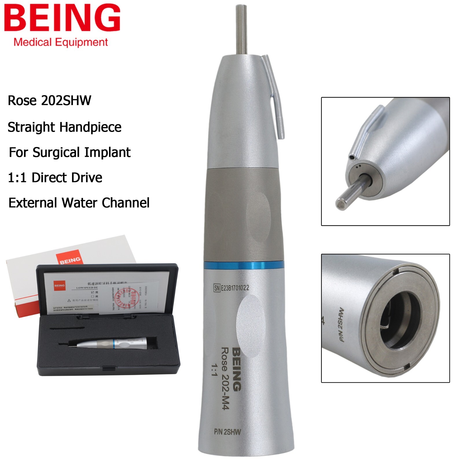 COXO Dental 20:1 Implant Surgical Handpiece Contra Angle Straight Fiber Optic