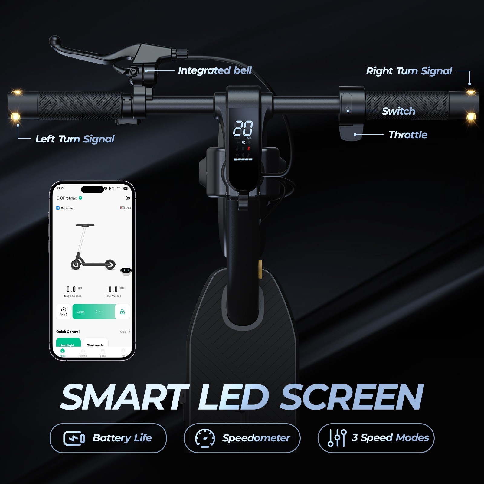 1000W Electric Scooter For Adults 25MPH 45 Mile Range 10" Tubeless Tires Scooter