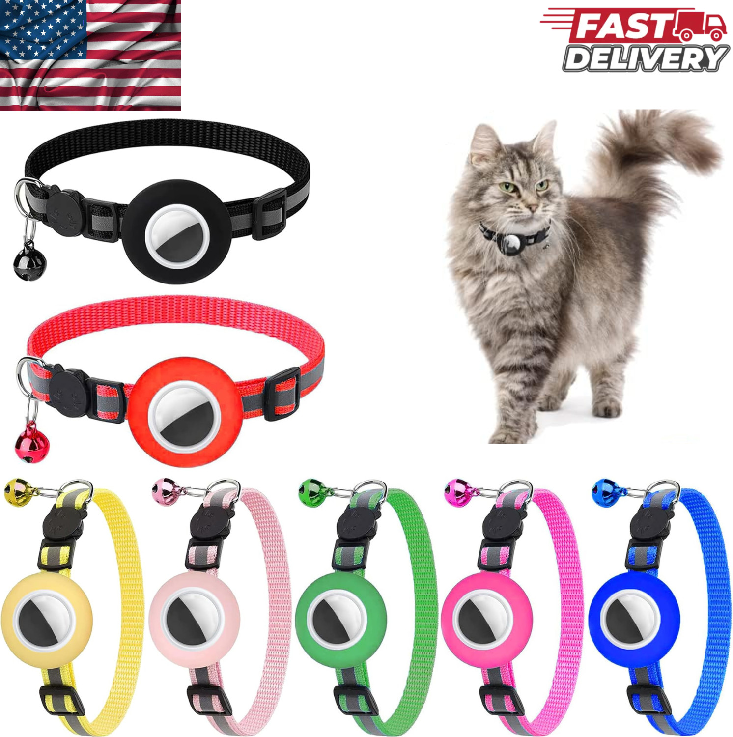 AirTag Cat Collar Reflective Air Tag Dog Pet Collar with Bell Breakaway Safety