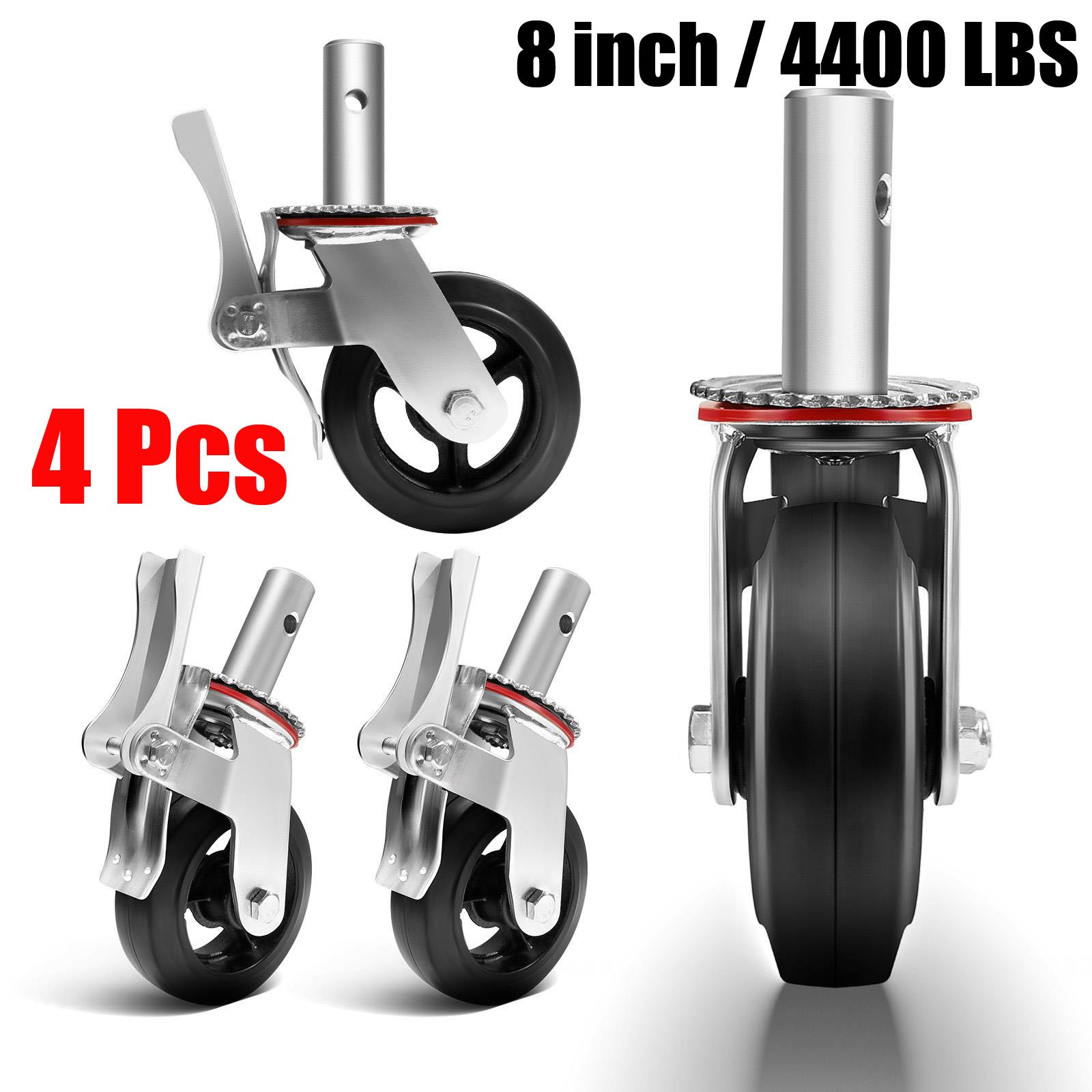 8 Inch Scaffolding Casters Set of 4,Heavy Duty Baker Scaffold Wheels with Dual