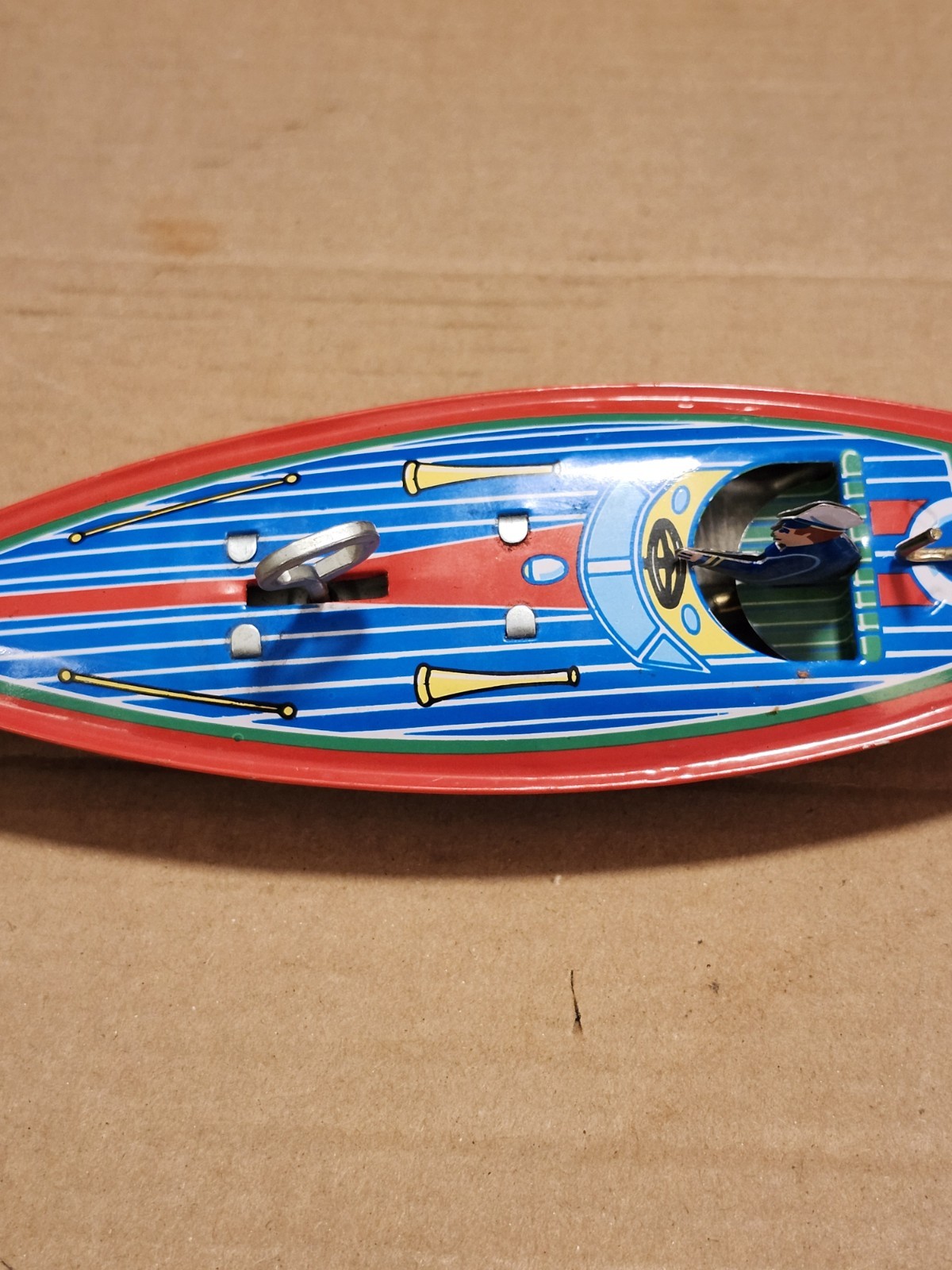 Vintage Schylling Collector Series Tin Speedboat Fireball WORKS NEW CONDITION