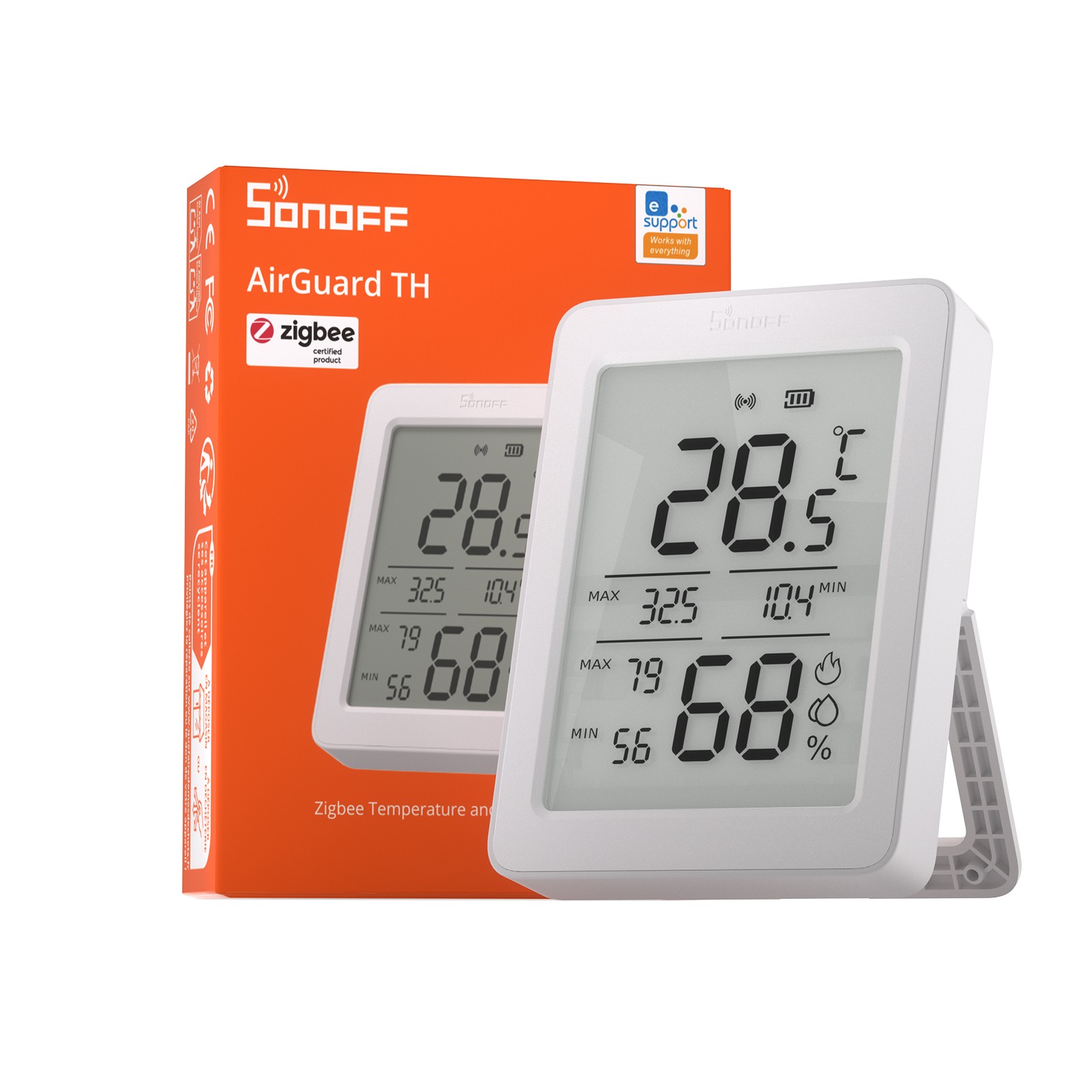 2 Pack SONOFF 3.6'' LCD Zigbee Temperature Humidity Sensor Smart Home SNZB-02DR2