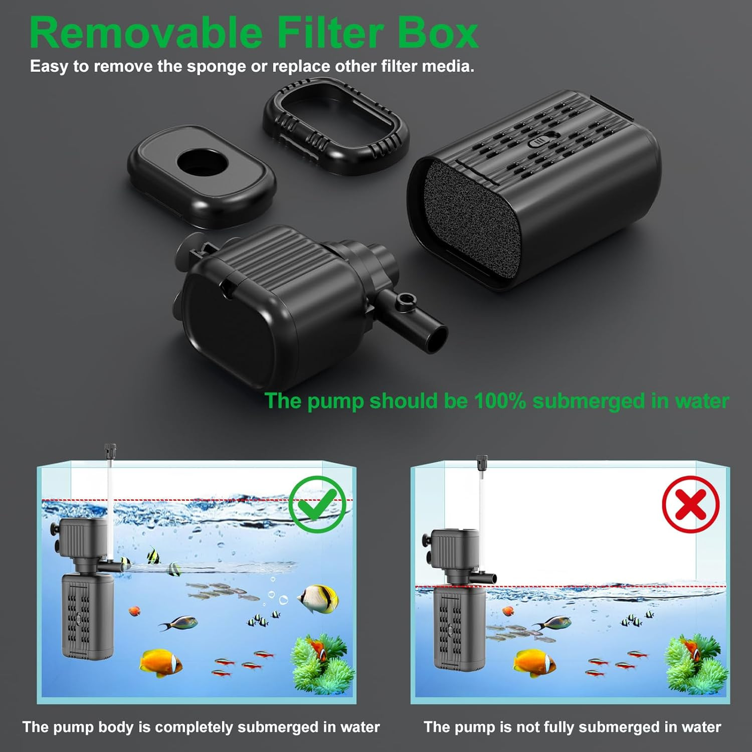 40-150 Gallon Internal Aquarium Filter, 4-In-1 Submersible Power Fish Tank Filte