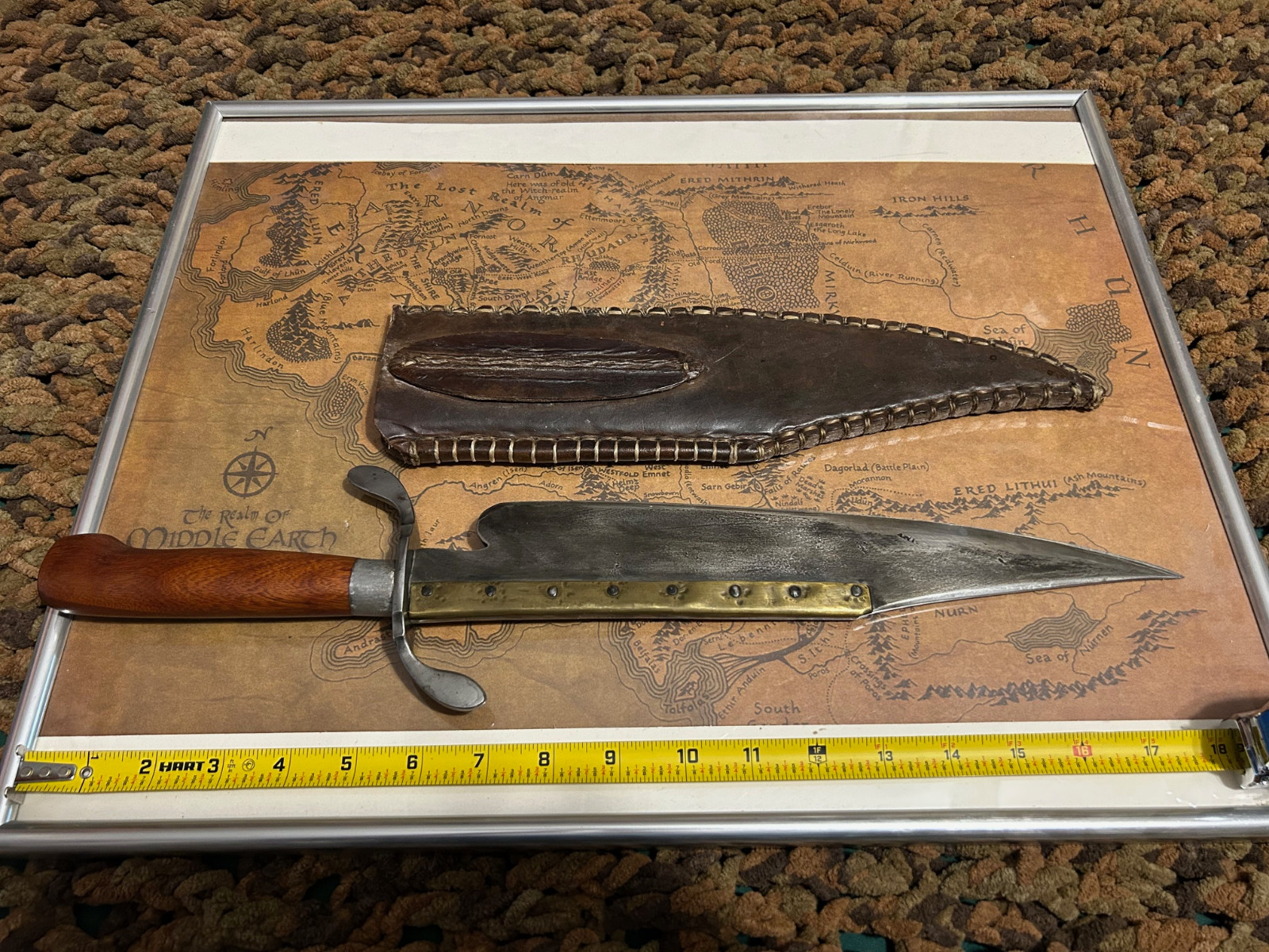 Big ol vintage custom bowie knife 12" blade 18" OAL, with custom leather sheath.