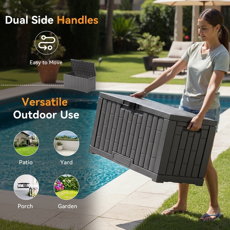 60 Gallon Deck Box, Lockable Resin Outdoor Storage Box with Hundles